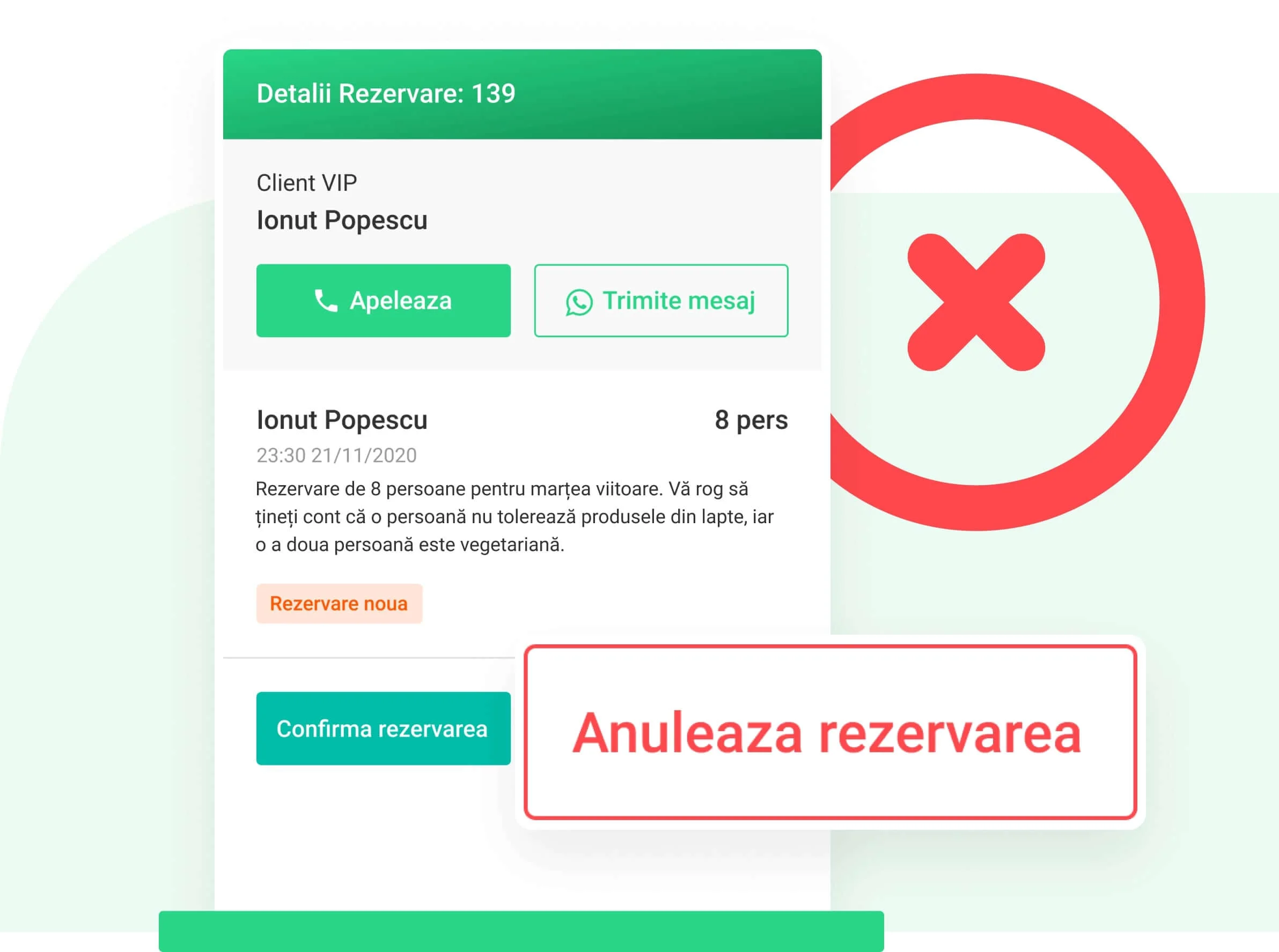 Sistem digital restaurant pentru anularea rezervarii online