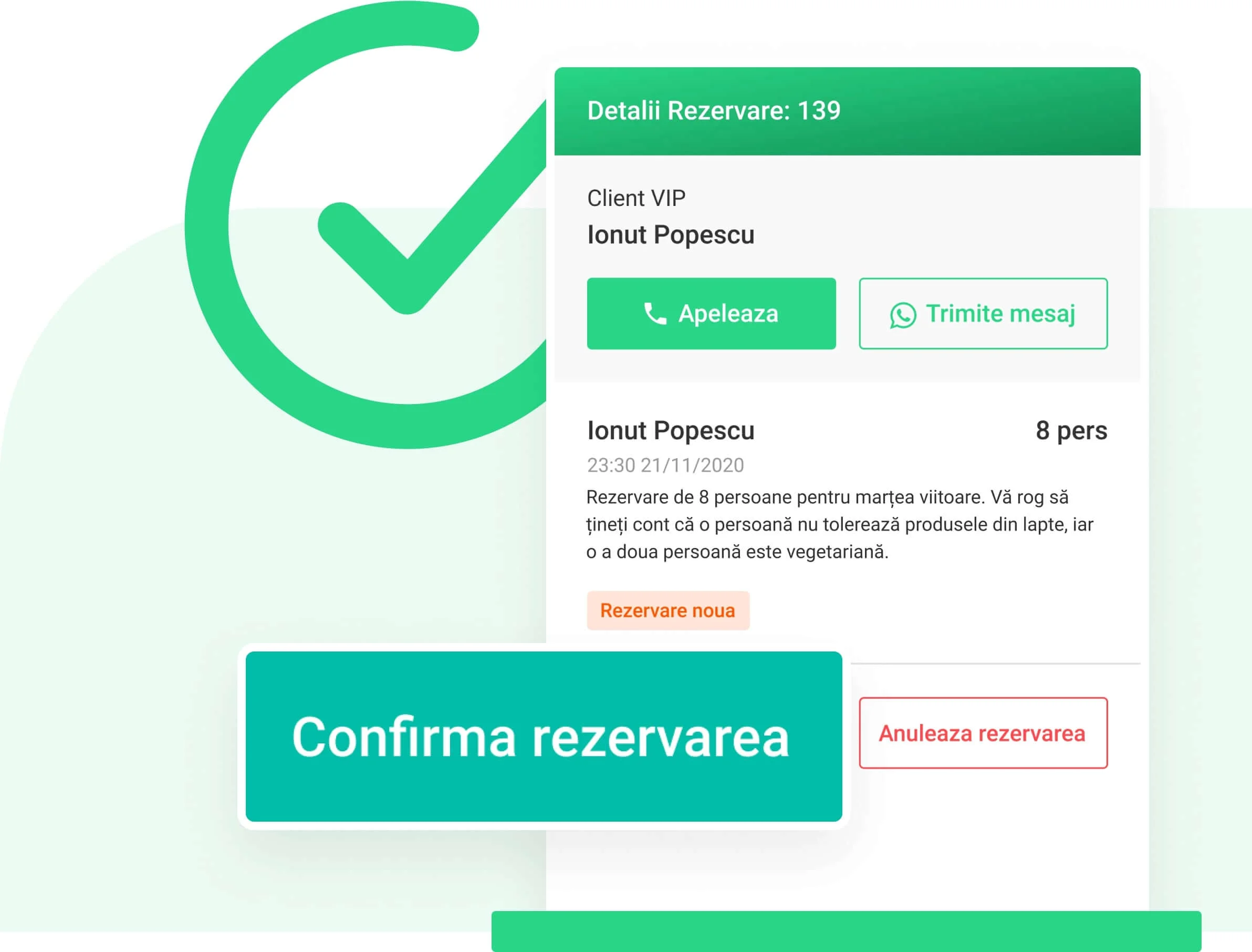 Solutie digitala restaurant ce permite confirmarea rezervarii