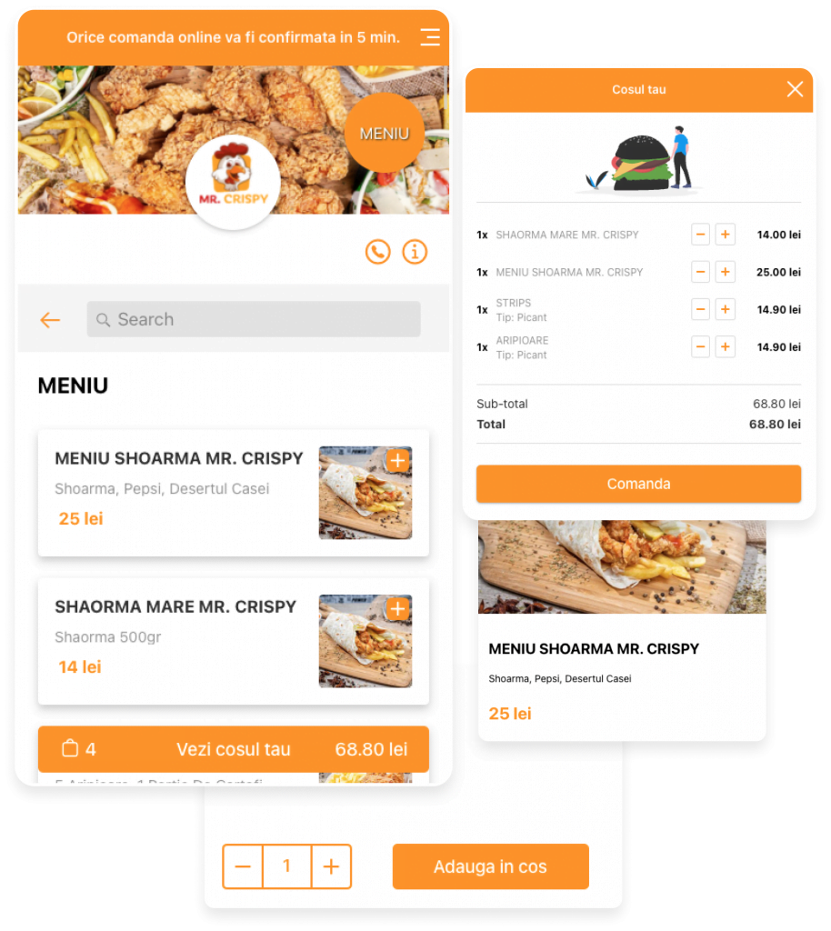 Aplicatie mobila de comenzi online Restaurant Mr Crispy Pitesti