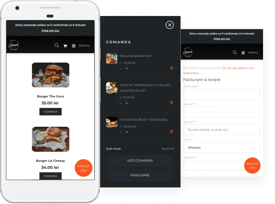 Website responsive pentru comanda online de pe mobil