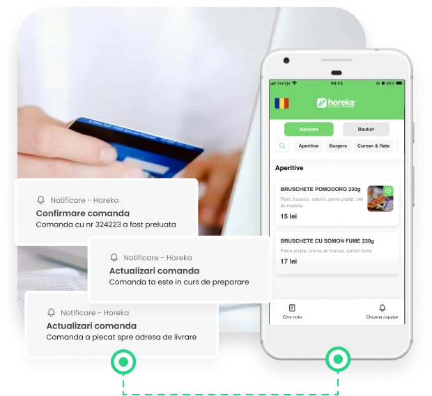 Notificari live client despre comanda plasata la restaurantul online